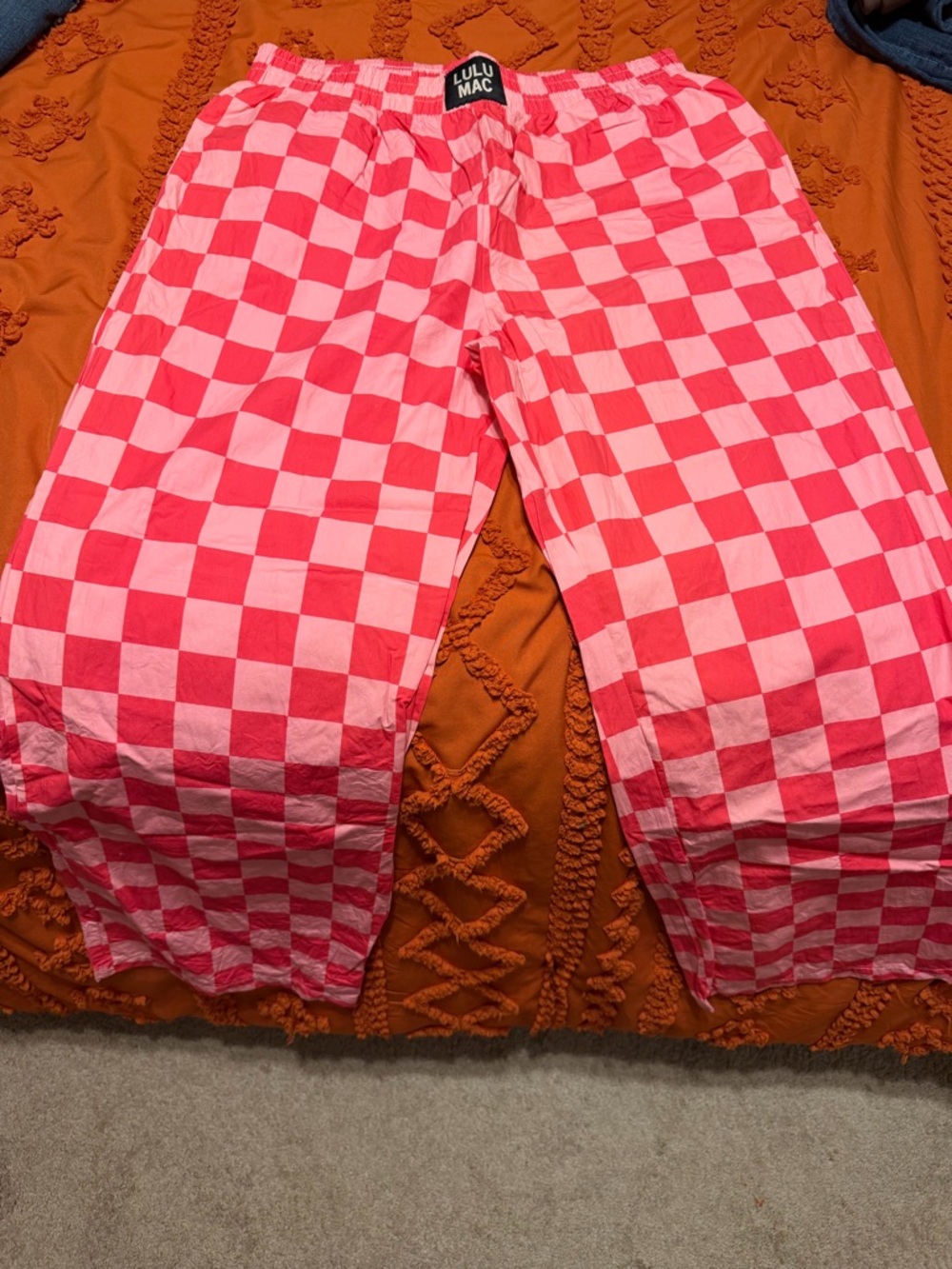 LULU MAC Pink Checkered Wide Leg Boxer Style Pants